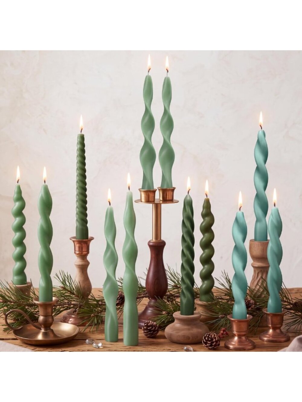 12 Pcs Sage Green Spiral Taper Candles - Elegant Twisted Candlesticks for Home